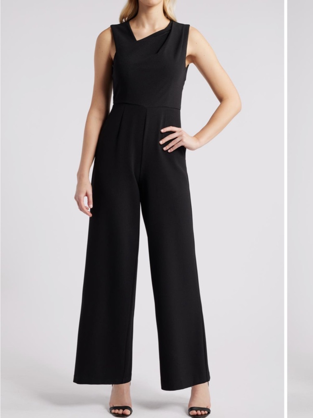 NWT Julia Jordan Black Asymmetric Neck Sleeveless Jumpsuit
